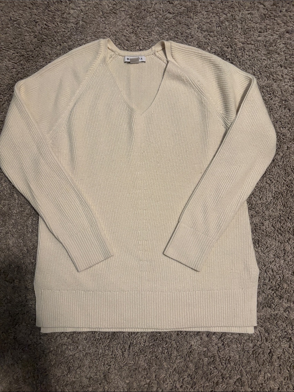Athleta Cream V-Neck Ribbed Sweater